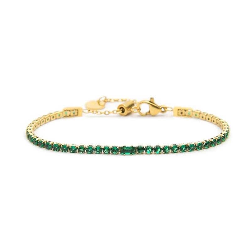 Bracelet Tennis Marlù 31BR0006G-S pour femme en acier doré et zircons verts