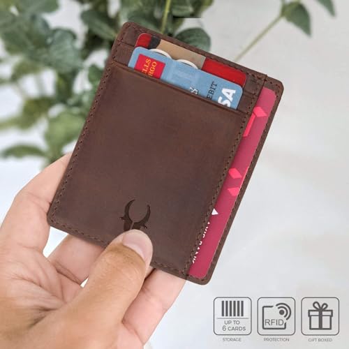 Image of WildHorn Leather Card Holder for Men & Women (Brown Hunter)