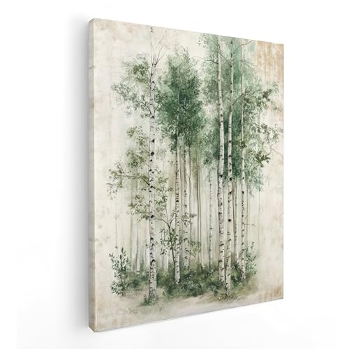 QICLM Vintage Farmhouse Forest Framed Wall Art Poster Birch Tree Decor Retro Cottagecore Shabby Birch Tree Wall Prints for Home Bedroom Living Room 11x14 Inch