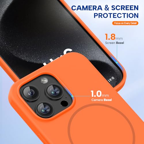 Image of Miracase Magnetic for iPhone 15 Pro Max Case, [Soft Anti-Scratch Microfiber Lining], Compatible with MagSafe, Liquid Silicone Case Shockproof Drop Protection Phone Case for 15 ProMax, Orange