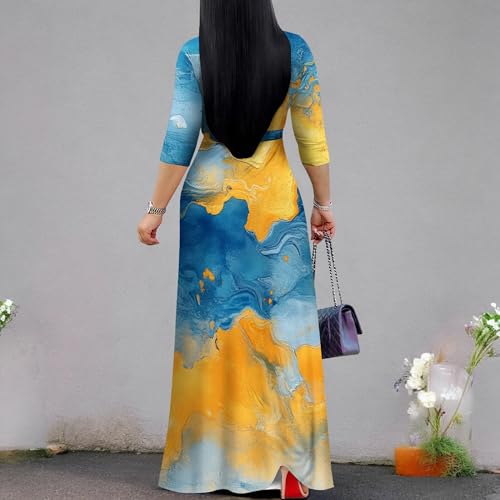 Image of PinkPatty Women's Print Maxi Dresses 3 /4 Sleeve Flowy Long Dress V Neck Wrap Tie Waist Sundress
