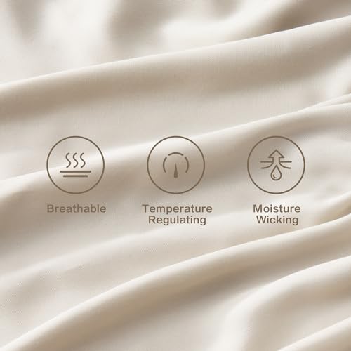 Image of Andency Full Sheets Set 100% Viscose Derived from Bamboo, Oatmeal | Cooling Summer Sheets, Deep Pocket Up to 16 inch, Silky Soft Hotel Luxury Breathable Bedding Sheets & Pillowcases
