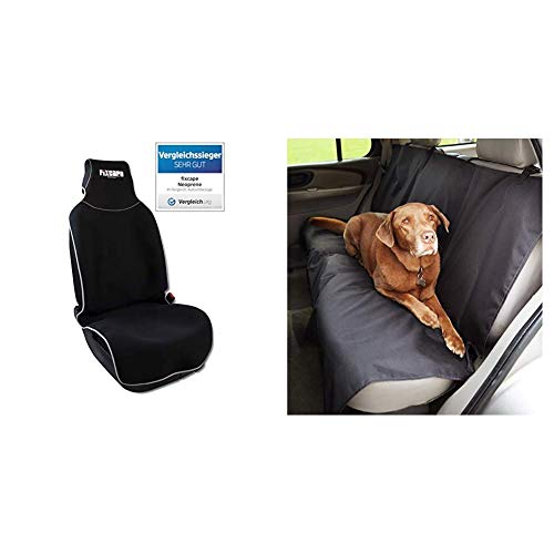 fixcape Neoprene, Vergleichssieger Autositzbezüge universal wasserdicht, Schwarz-Grau & AmazonBasics Auto-Rücksitzabdeckung für Hunde