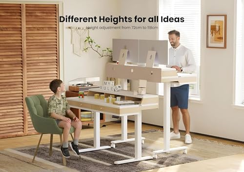 Image of ARTIKEL Valor Pro Electric Height Adjustable Standing Desk with Storage Drawers & Shelves| Sit-Stand Desk for Home Office |Ergonomic Workspace Table (Beige)