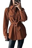 PRETTYGARDEN Women's 2023 Fashion Winter Trench Coats Lapel Button Down Peacoat Belted Outwear Casual Jackets (Red Brown,Medium)