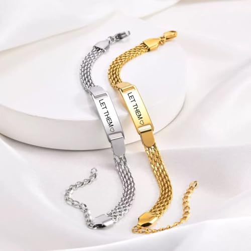 Let them Cuban Bracelet For Women, Self Worth Motivational Stainless Steel Engraving Bracelets Inspirational Chain Friendship Gift Jewelry4