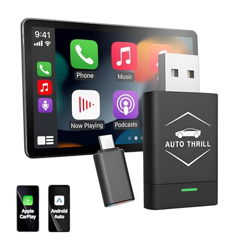 Auto Thrill 2-in-1 Wireless Car Adapter | Convert Wired Android Auto & CarPlay to Wireless | Bluetooth Connectivity | Compatible with OEM Installed Wired Android Auto/CarPlay