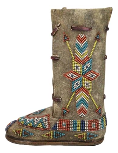 Ebros Gift T68G33H7 Rustic Tribal Native Indian Arrows Moccasin Shoe Shaped Faux Leather Boot Vase Figurine As Decorative Kitchen Utensils Flower Vases Holders Accent thumb #3