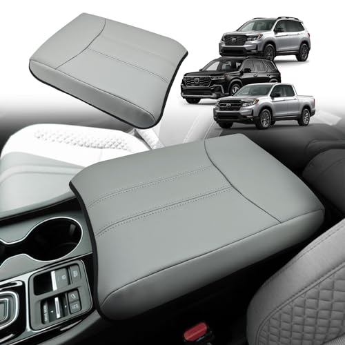 Ramuel Center Console Armrest Cover For Honda Pilot 2023-2025, Ridgeline, Passport 2024 - Black PU Leather Lid Protector