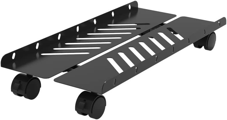 CPU Holder Stand Rolling CPU Stand Holder, Adjustable Mobile PC Tower Stand, Black Steel Expandable PC Host Case Stand with Caster Wheels, Fits Most Gaming PC Case Computer Tower Stand