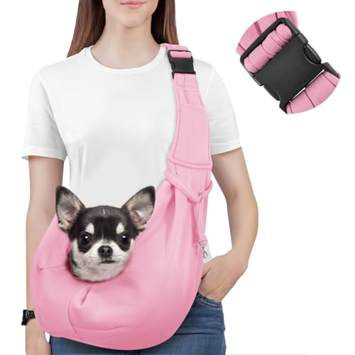 Pawaboo Bolso Bandolera para Perros, Transportín para Perros Bandolera Portátil con Correa Ajustable para Mascotas Gatos Menos de 5,5kg, Bolso de Hombro Perros Bolsa de Transporte Viaje Perros, Rosa