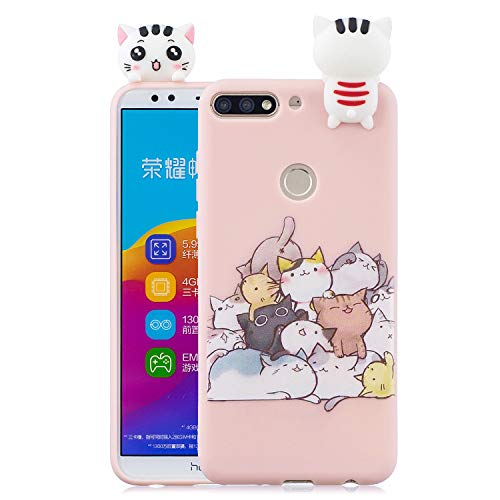 HopMore Funda para Huawei Y7 2018 / Honor 7C / Y7 Prime 2018 Silicona Dibujo 3D Divertidas Panda Animal Carcasa Kawaii TPU Gel Ultrafina Slim Case Antigolpes Caso Protección Cover Gracioso - Gato