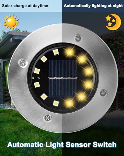 Bowfar Solar Lights Outdoor Garden, 12 LEDs Solar Ground Lights IP65 Waterproof Warm White Decking Lights - Image 3