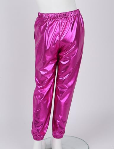 Boys Girls Shiny Metallic Waistband Dance Pants Hip-hop Street Dance Sweatpants Harem Pants with Pokcet4
