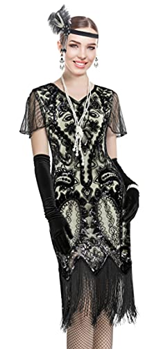 Image of Women 1920s Gatsby Vintage Sequin Flapper Fringe Party Plus Dress with 20s Accessories Set