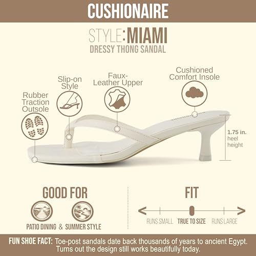 Image of CUSHIONAIRE Miami Kitten Heels for Women, Thong Flip Flop Heeled Sandals with Memory Foam, Slip On Dressy Sandal