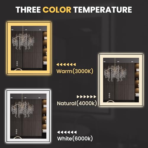 LOAAO 30"X36" LED Bathroom Mirror Black Framed, Anti-Fog, Dimmable, Lighted Bathroom Vanity Mirror for Wall, Memory Function, Tempered Glass