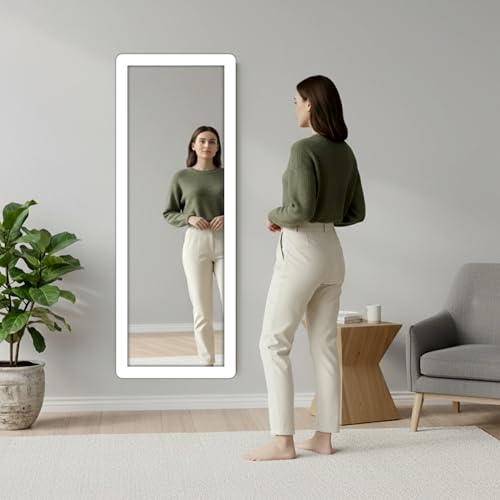 Image of Creative Arts n Frames 15x51 inch Sophisticated White Long Fiber Wood Wall Hanging Mount HD Mirror Home Decor Items Living Room Bathroom Bedroom Hotel Office (Sophisticated White Framed HD Mirror)