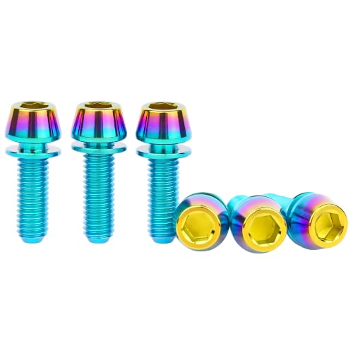 Image of Titanium Ti Allen Hex M5x16 18mm Tapered Head Bolt with Washer Screw for Bicycle Stem Parts Pack of 6 (Iridescent Blue, M5x16mm)