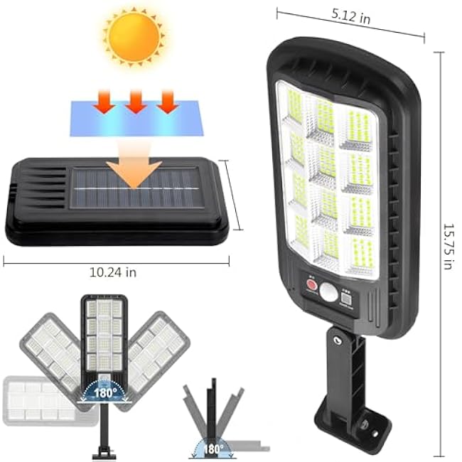 4-Pack Solar Outdoor Lights, Motion Sensor Flood Light, Dusk to Dawn, 180 LED Solar Powered Street Lights with Remote Control, IP66 Waterproof Security Lamp, Solar Parking Lot Lights