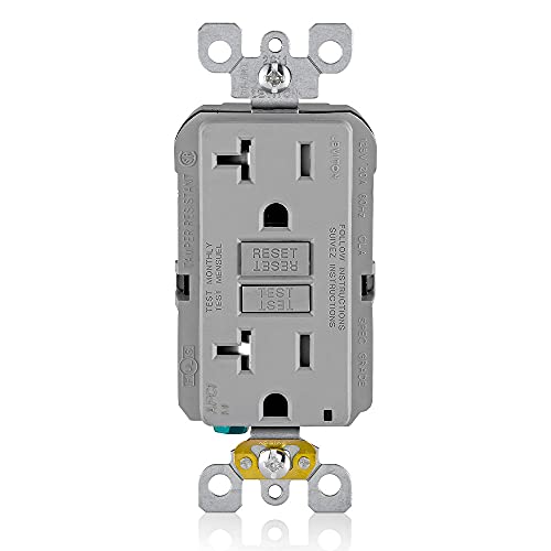 Image of Leviton AFCI Outlet, 20 Amp, Self Test, Tamper-Resistant with LED Indicator Light, Protection from Electrical Fires, AFTR2-GY, Gray