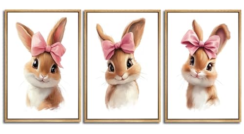 3 piezas de decoración de pared con diseño de nudos de mariposa rosas, diseño de conejito de Pascua, lienzo, impresiones para guardería, habitación de bebé, habitación de niñas, dormitorio, decoración