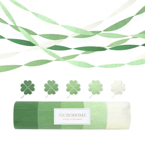 Image of NICROHOME EUR Green Birthday Party Crepe Paper Streamers, 5 Rolls Retro Gradient Green Hanging Garlands for Spring Party Baby Shower Bridal Shower Wedding Woodland Safari Boho Decor, 1.8 x 82 Ft /Roll