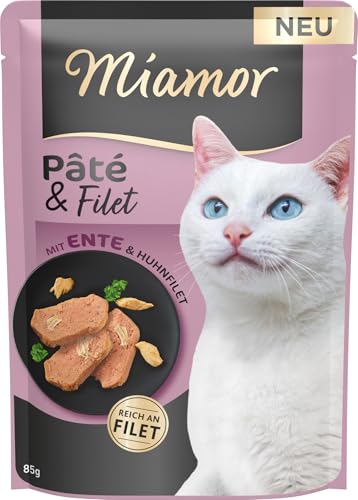 Miamor – Pâté & Filet | Comida húmeda para Gatos Adultos con delicados trozos de Filete. Alimento Completo sin Cereales, azúcar ni Gluten en Lata sin aditivos | 10 x 85 g de Filete de Pato y Pollo