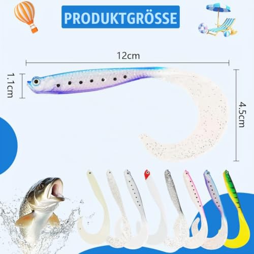 HOTUT Gummifische für Hecht Und Zander, 8 Stück Kunstköder mit Twisterschwanz, HechtKöder Angeln Raubfischköder, Gummifische Für Hecht, ZanderKöder HechtKöder, weicher Köder Meer – Bild 2