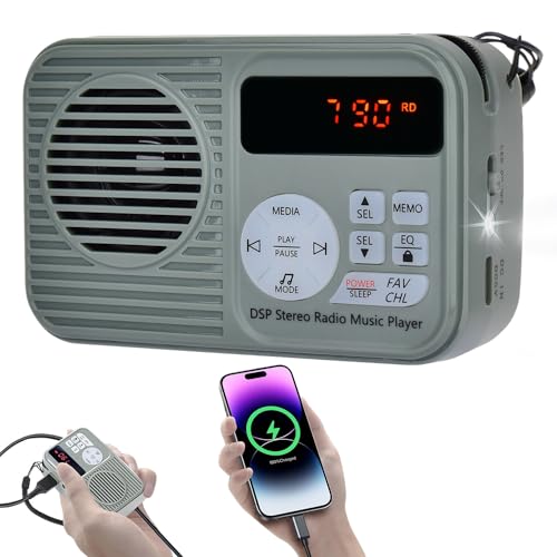 Radio portátil FM de Bolsillo con Bluetooth, Pantalla Digital LCD Digital, 3W Altavoz estéreo, Temporizador, Linterna LED, Compatible con SD/TF, para Trotar, Caminar, Viajar Radio Digital Portátil