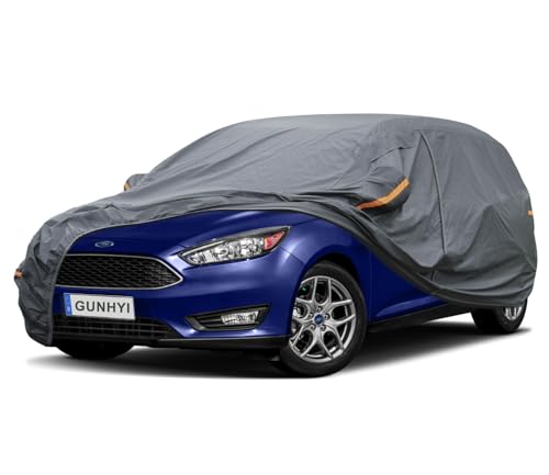 Image of GUNHYI Premium Car Cover Custom Fit Ford Focus Hatchback, 16 Layers Heavy Duty Car Cover Waterproof All Weather with Zipper Door for Sun Rain Snow Dust Uv Protection