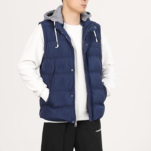 Image of Men's Winter Puffer Vest, Sleeveless Jacket with Padded and Detachable Hood - Ideal Outerwear for Cold Weather