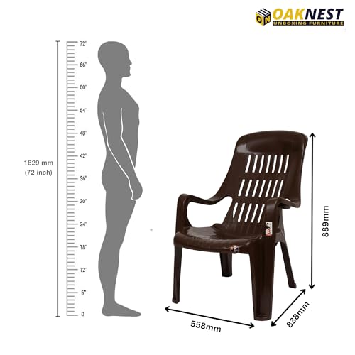 Image of Oaknest Unboxing Furniture Celloo Premium Plastic Relaxing Chair with Armrests | Ergonomic High-Back Lounge Seating for Home, Garden & Balcony (Brown), Count of 2