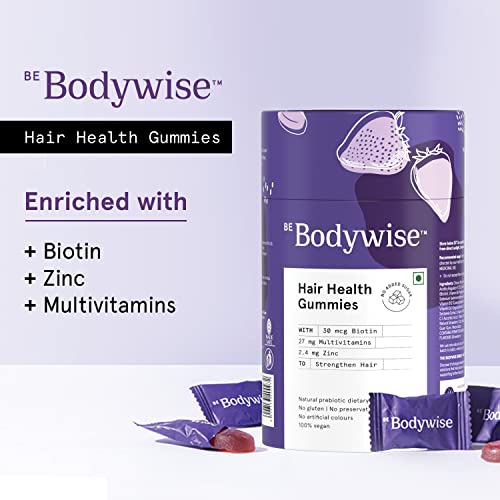 Be-Bodywise-Biotin-Hair-Gummies-For-Stronger-Shinier-Hair-Nails-120-Day-Pack-Enriched-With-High-Potency-Biotin-Zinc-Folic-Acid-Multivitamins-Strawberry-Flavored-No-Added-Sugar-120-Gummies