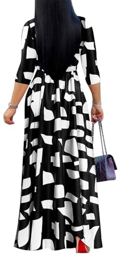 Image of Women's Floral Maxi Dress Summer Casual V-Neck 3 /4 Sleeve Long Bohemian Print Evening Party Dress