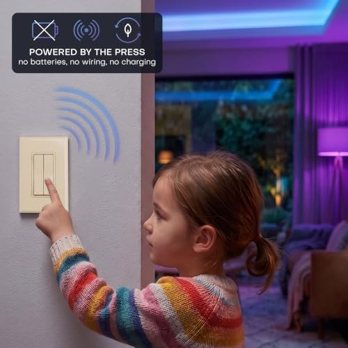 Image of RunLessWire Click for Hue Battery-Free Wireless Switch 3 Pack Light Almond | Dimmable Kinetic Switch Pairs Natively to Philips Hue Bridge, 4 Programmable Buttons to Control Scenes & Areas, 100ft Range