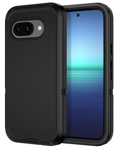 I-HONVA for Google Pixel 9A Case Shockproof Dust/Drop Proof 3-Layer Full Body Protection [Without Screen Protector] Rugged Heavy Duty Cover Case for Google Pixel 9A 6.3 inch,Black