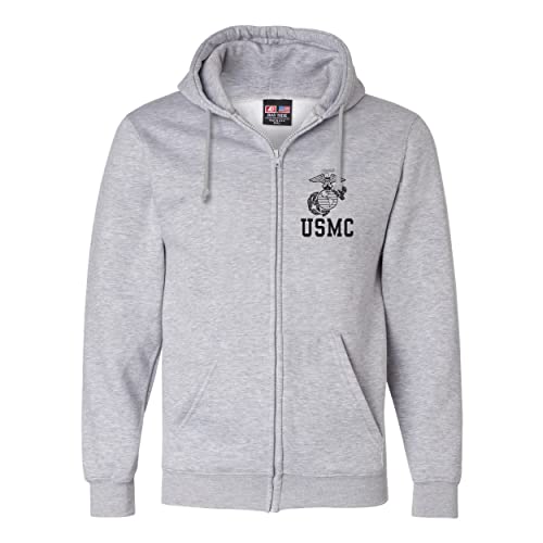 Zippered USMC w/EGA Hooded Sweatshirt Grey