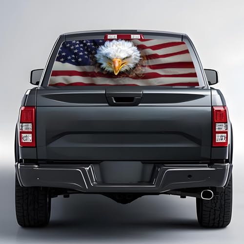 Image of Back Window Decals for Trucks - 65x17.3 in American Flag Window Decal Rear Window Decals for Truck Decor, Creative Truck Rear Window Decal for Personalized Decoration - Eagle-10-S