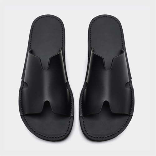 Men'S Genuine Leather Flat Slides Sandals Fashion Round Open Toe Slip On Soft Bottom Beach Sandals Summer Casual Vacation Parties Slippers4
