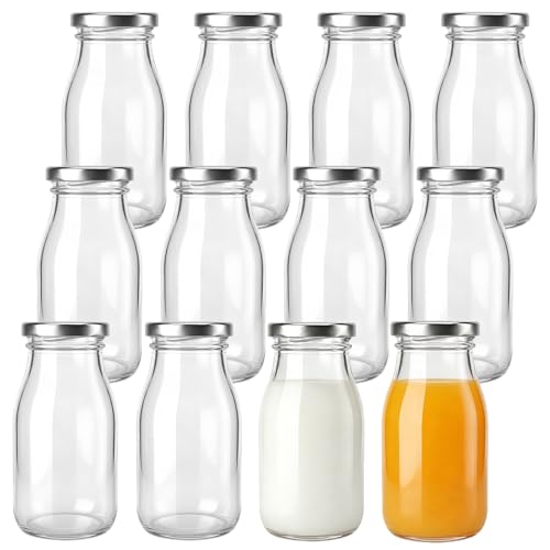 saerryor 12 Pack 200ml Glass Milk Bottles With Lids Glass Juice Bottles