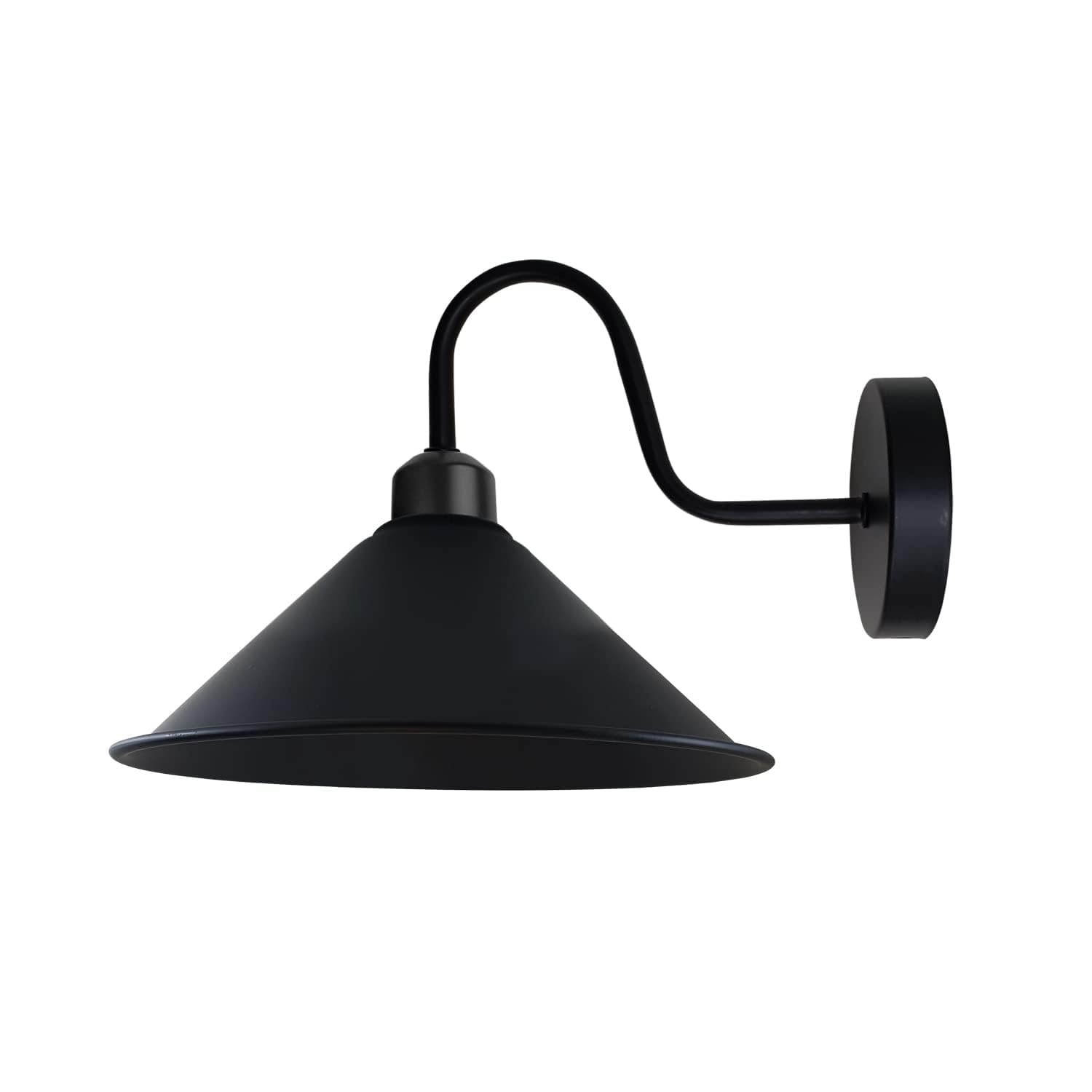 LEDSone Vintage Wall Light Fixture, Vintage Black Wall Sconce E27 Base Socket Screw Type Industrial Wall Mounted Swan Neck Cone Shape Shade Wall Sconce (Black, Without Bulb)