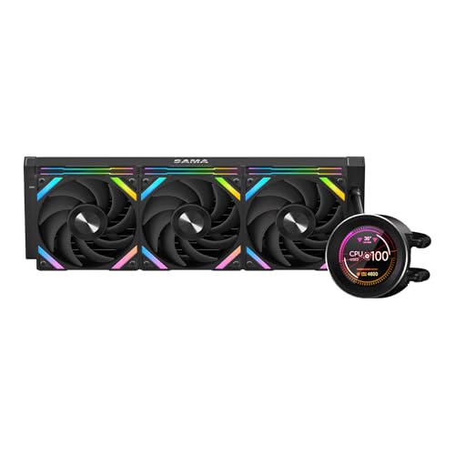 SAMA Q60 CPU AIO Water Cooler, FDB Bearings 4pin PWM Quiet Fans, Efficient PWM-Controlled Pump, Customizable 2.8" Circular LCD Display for Images, LGA 1366/115X/2011/1200/1700/1851, AM4/AM5,