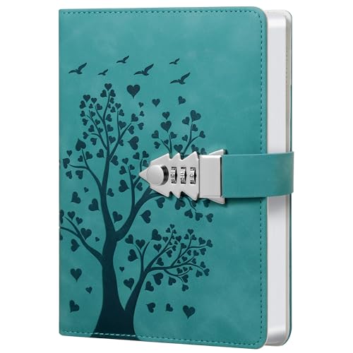 HwxBen Diario Segreto A5 Ciano con Lucchetto – 240 Pagine – Notebook con Blocco a Codice