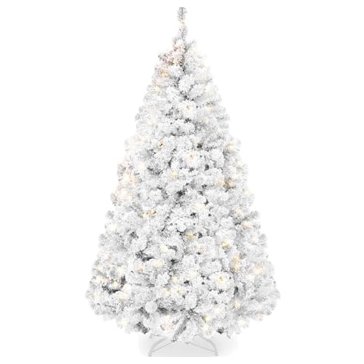 Best Choice Products Pre-Lit White Christmas Tree, 7.5ft Artificial Snow Flocked Full Fir Tree, Holiday Decoration w/ 550 Lights, 1,346 Branch Tips