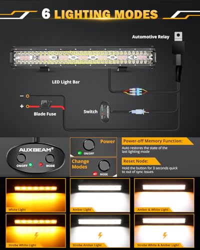 Image of Auxbeam 20 Inch 420W LED Light Bar, 6 Modes Strobe Amber Lights Yellow Fog Light Dual Color Spot Flood Offroad Driving Lights, Memory Function LED Work Lights for Truck Car ATV