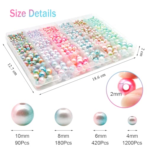 Dotilili Glass Pearl Beads 1890 Pcs Shiny Beads for Crafting 4/6/8/10mm Spacer Bead with Holes Round Bead for Jewellery Making DIY Bracelet Necklace Earring Knitting Decorations(Light) - Image 2