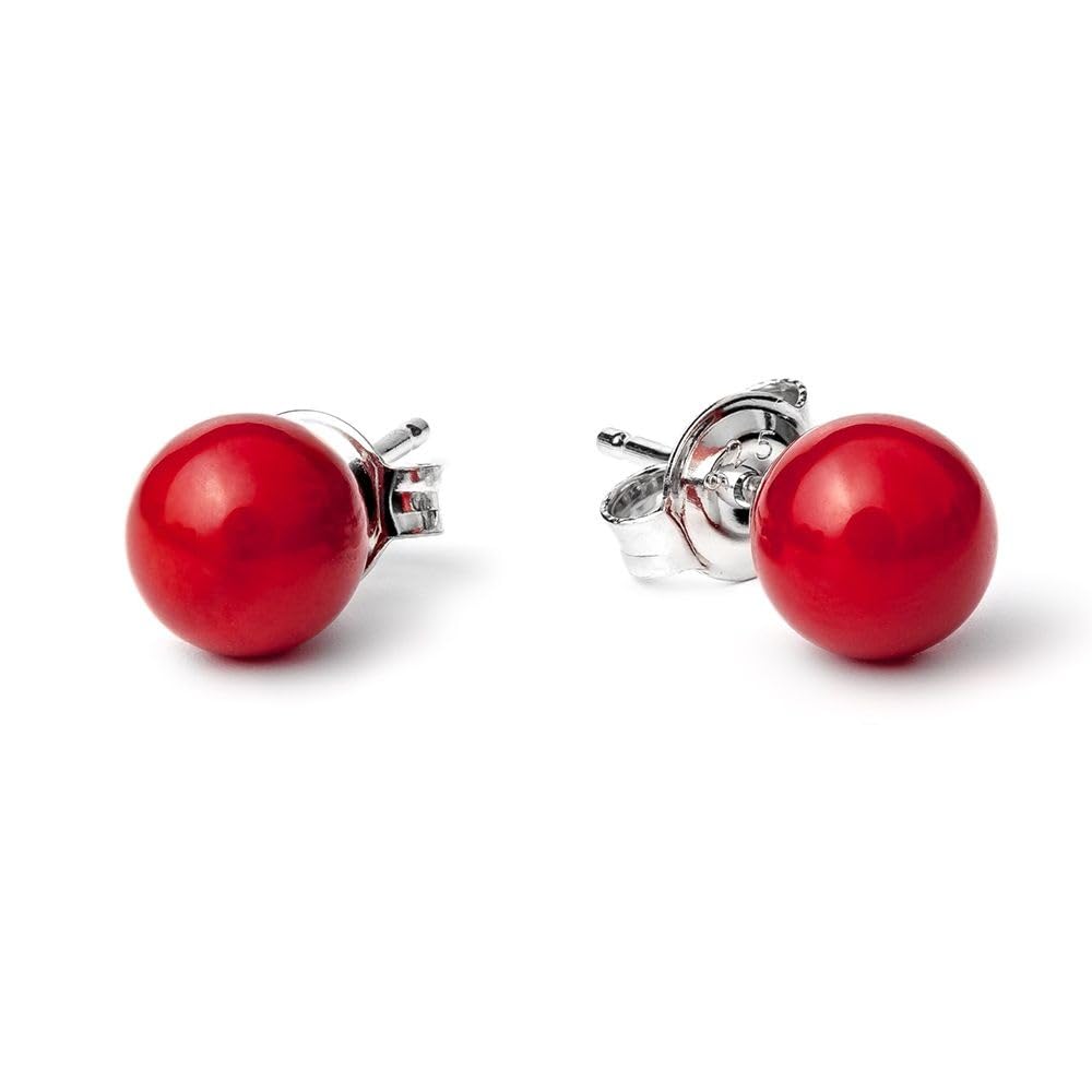 SILVEGO Orecchini di corallo in argento 925 con perle di corallo rosso naturale 6 mm