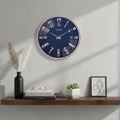 Image of RANDOM Silent Wall Clock, Non-Ticking Quartz Movement, Foiling Ring and 3D Numbers (Navy Blue)