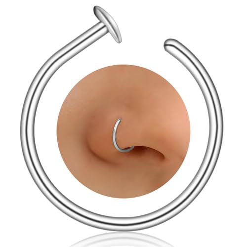 LUCKYJEWUS 925 Sterling Silver Small Thin 20G Nose Ring Hoop for Women Men, USA Handmade Nose Piercing Jewelry, Adjustable 6mm - 7mm